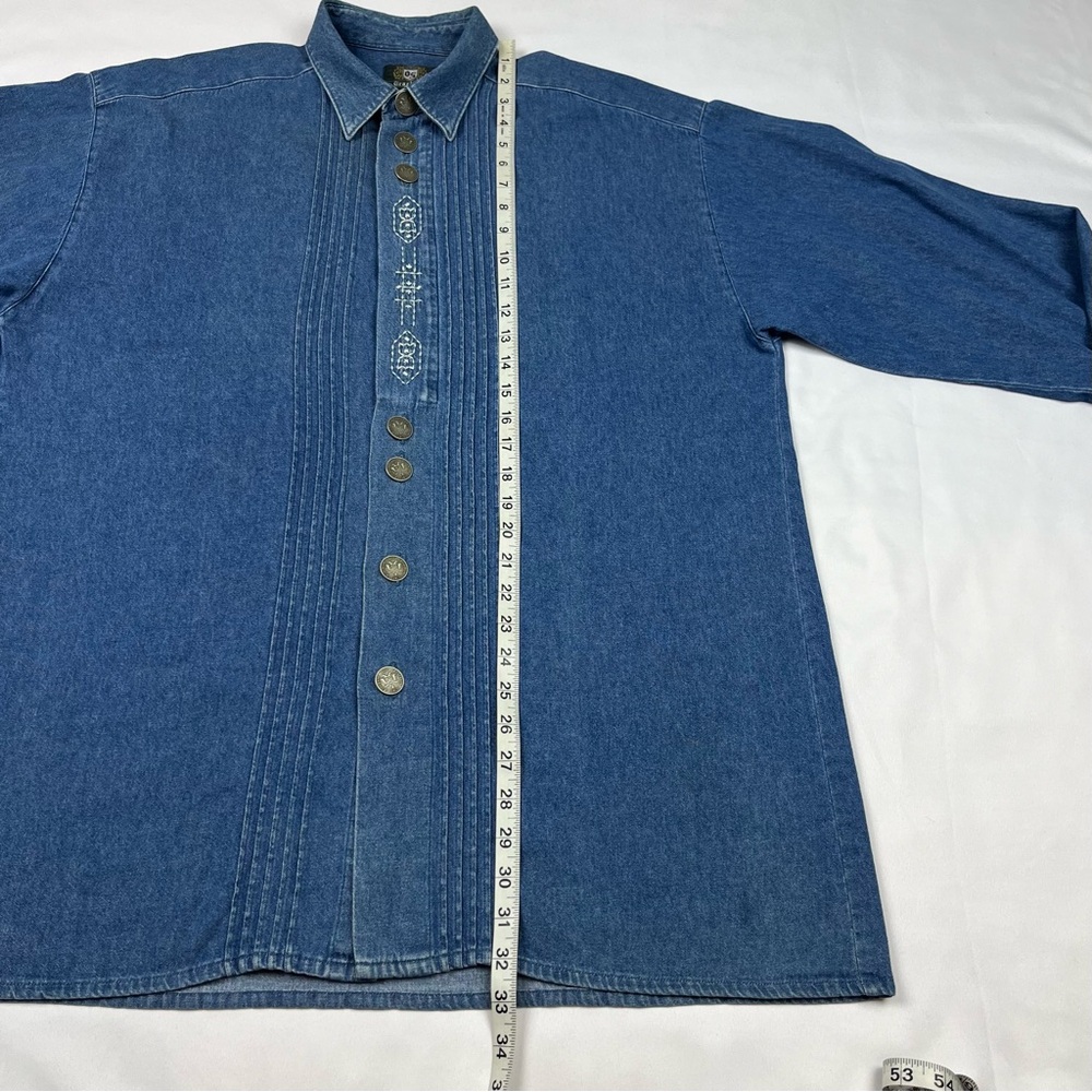 OS Trachten Mens German Oktoberfest Button Up Shirt Large Denim Long Sleeve B8 - Picture 7 of 7